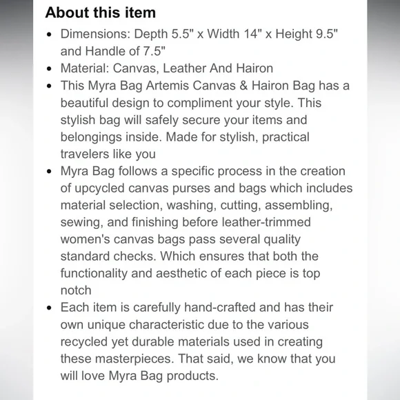 SOLDMyra‎ Bag Artemis Canvas & Hairon Bag S-5204 - Picture 14 of 14